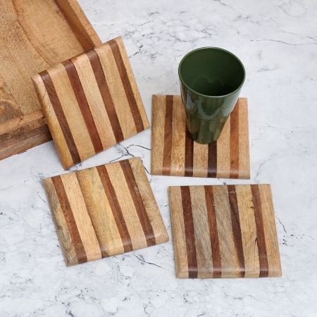 Beautiful Brown Finish Handmade Wooden Coasters - Pack of 4
